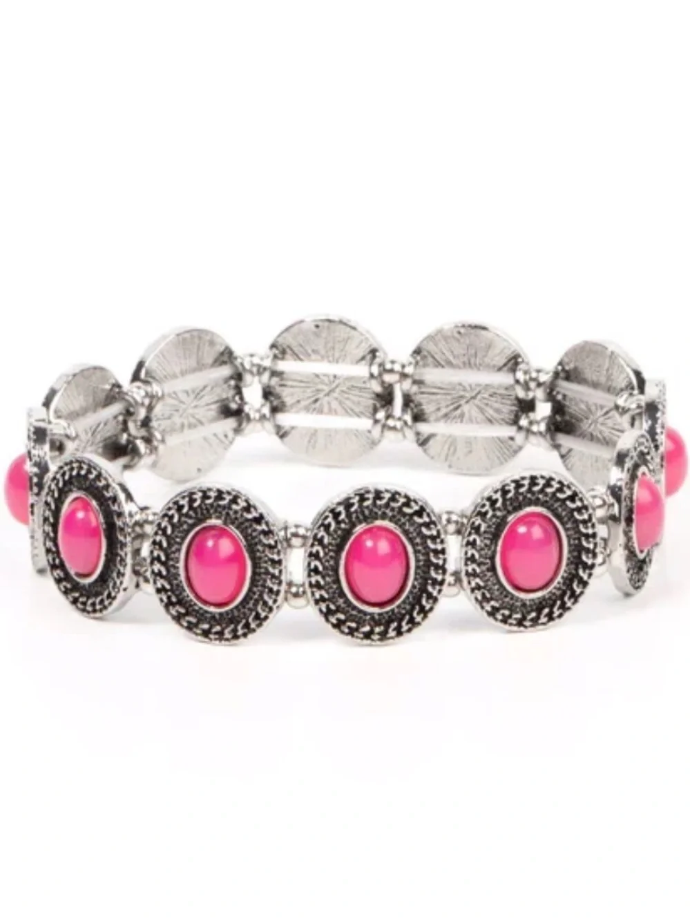 New! Dainty Delight Pink Silver-Tone Stretch Bracelet Jewelry Boho Western